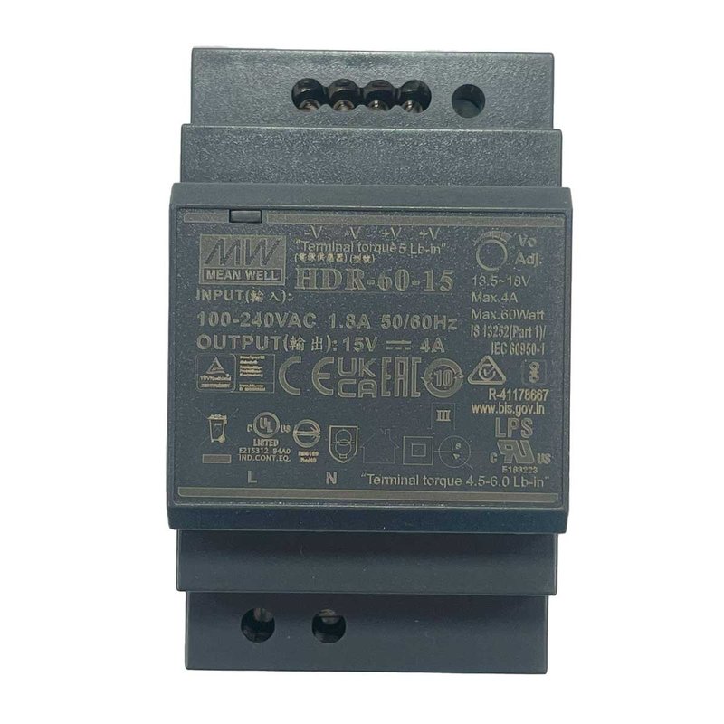 MW MEAN WELL HDR-60-15 Trasformatore Rotaia Industriale 15V 4A 60W Barra Guida DIN Rail Power Supply Universale