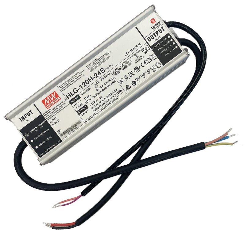 MW MEAN WELL HLG-120H-24B Alimentatore Led Driver CC CV Dimmerabile 120W 24V 5A IP67 Input 220V 110V