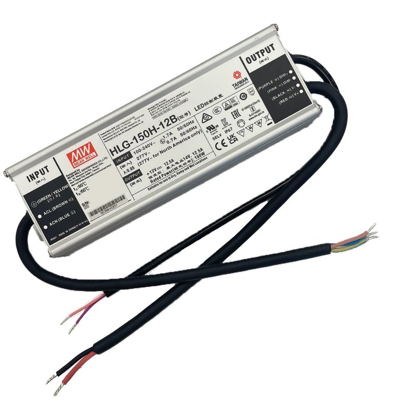 MW MEAN WELL HLG-150H-12B Alimentatore Led Driver CC CV Dimmerabile 150W 12V 12,5A IP67 Input 220V 110V