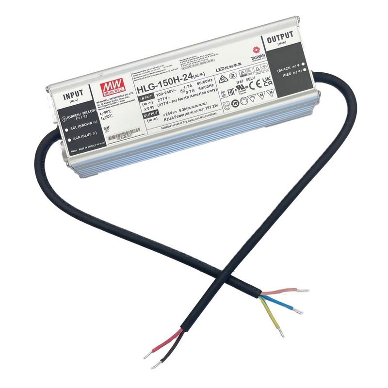 MW MEAN WELL HLG-150H-24 Alimentatore Led Driver CC CV 150W 24V 6,3A IP67 Input 220V 110V