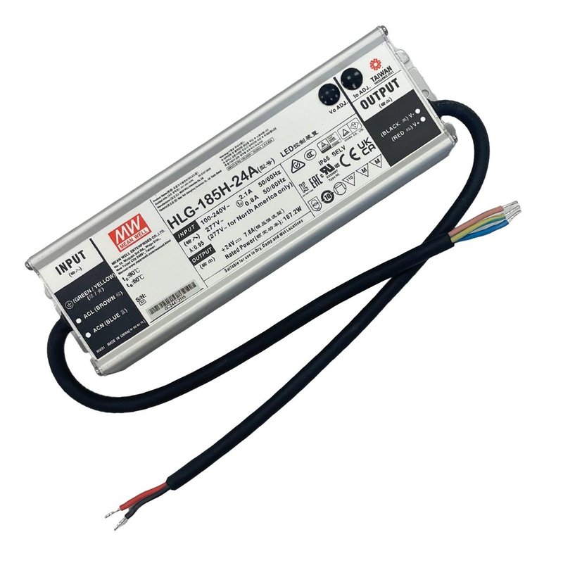 MW MEAN WELL HLG-185H-24A Alimentatore Led Driver CC CV 185W 24V 7,8A IP67 Input 220V 110V