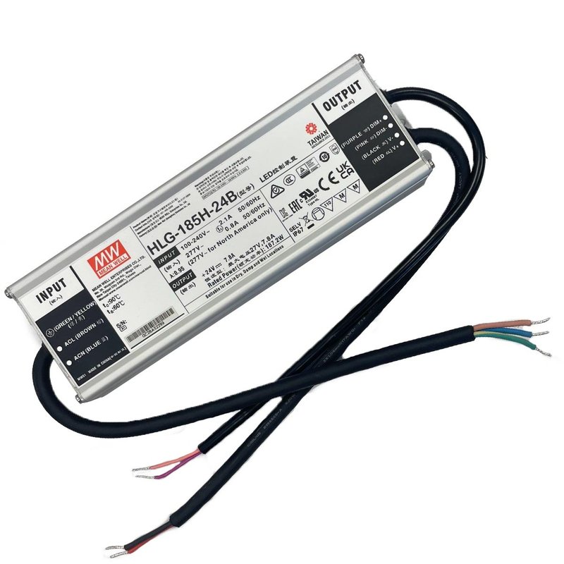 MW MEAN WELL HLG-185H-24B Alimentatore Led Driver CC CV Dimmerabile 185W 24V 7,8A IP67 Input 220V 110V