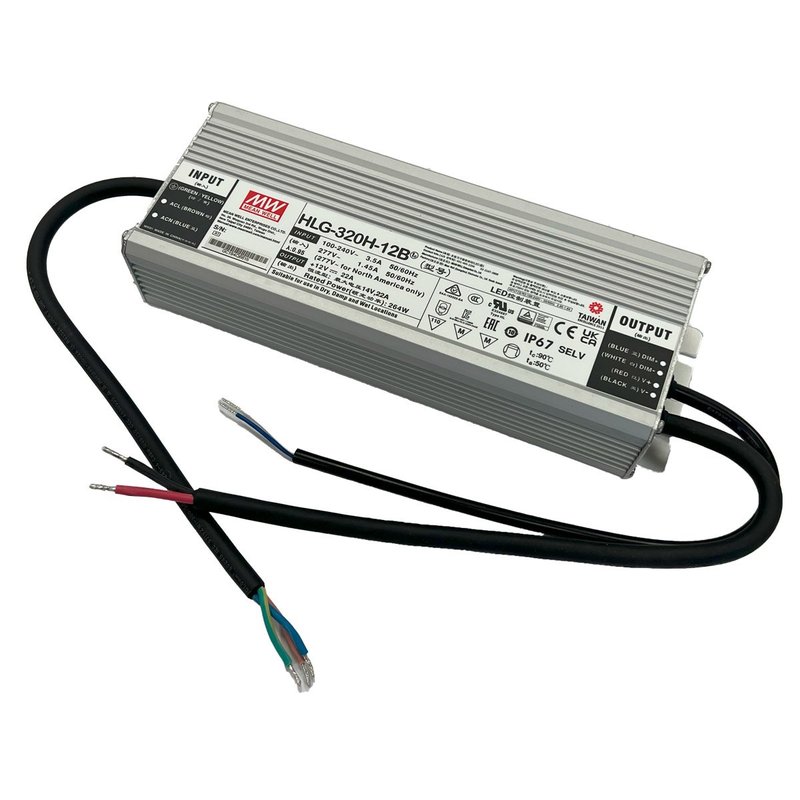 MW MEAN WELL HLG-320H-12B Alimentatore IP67 264W 12V 22A Dimmerabile 1-10V PWM Input 220V e 110V