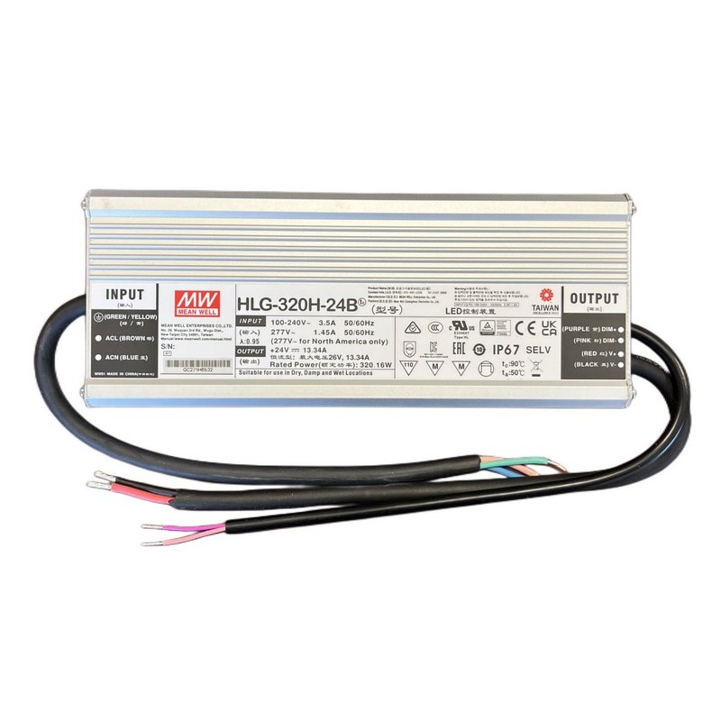 MW MEAN WELL HLG-320H-24B Alimentatore IP67 320W 24V 13,34A Dimmerabile 1-10V PWM Input 220V e 110V