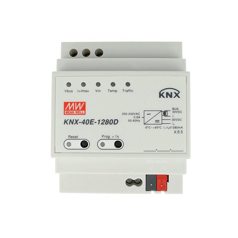 MW MEAN WELL KNX-40E-1280D Alimentatore KNX Con Funzione Diagnosi 30V 1280 mA 38,4W Konnex Per Guida DIN Binario