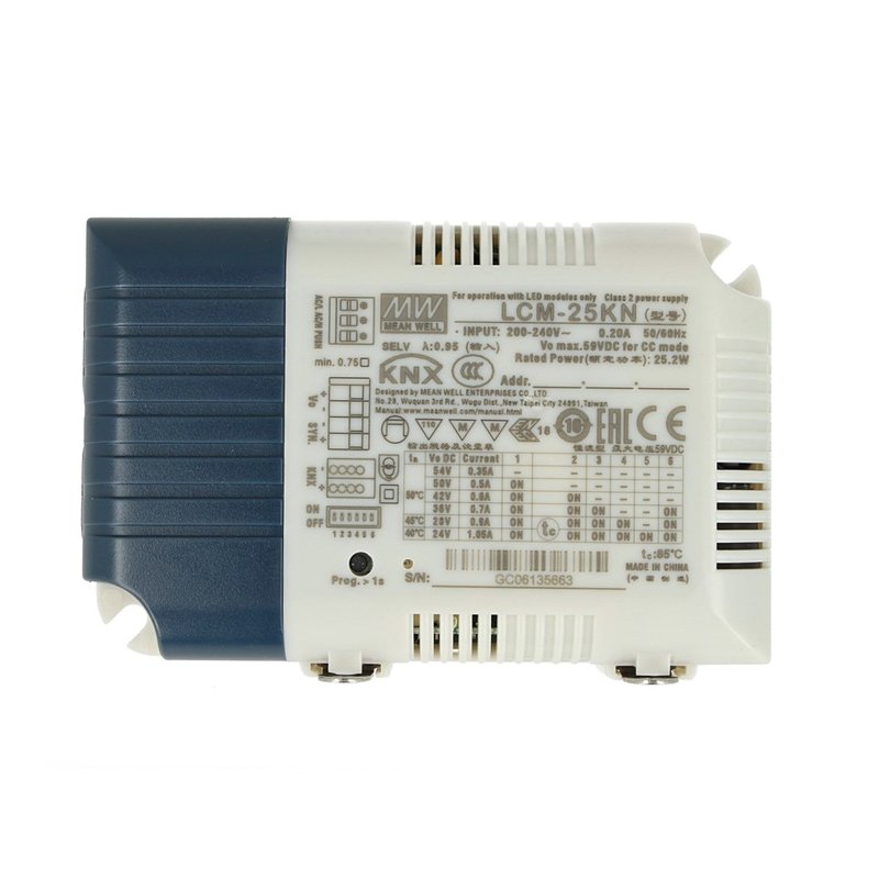 [KNX-LCM-25KN] MW MEAN WELL LCM-25KN Led Driver CC 25W Dimmerabile KNX Konnex e Pulsante NO Corrente Costante Selezionabile 350/500/600/700/900/1050mA