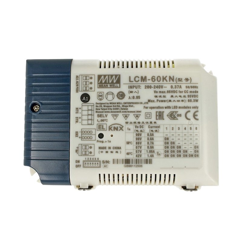[KNX-LCM-60KN] MW MEAN WELL LCM-60KN Led Driver CC 60W Dimmerabile KNX Konnex e Pulsante NO Corrente Costante Selezionabile 500/600/700/900/1050/1400mA