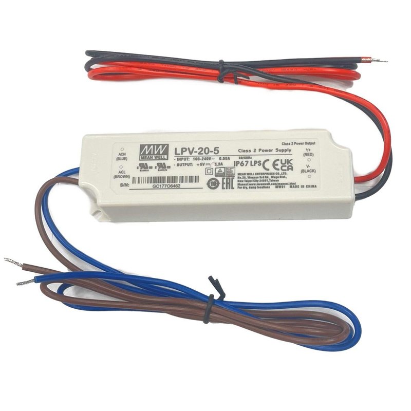 MW MEAN WELL LPV-20-5 Alimentatore Trasformatore CV 20W 5V 3A Impermeabile IP67 Input 220V e 110V