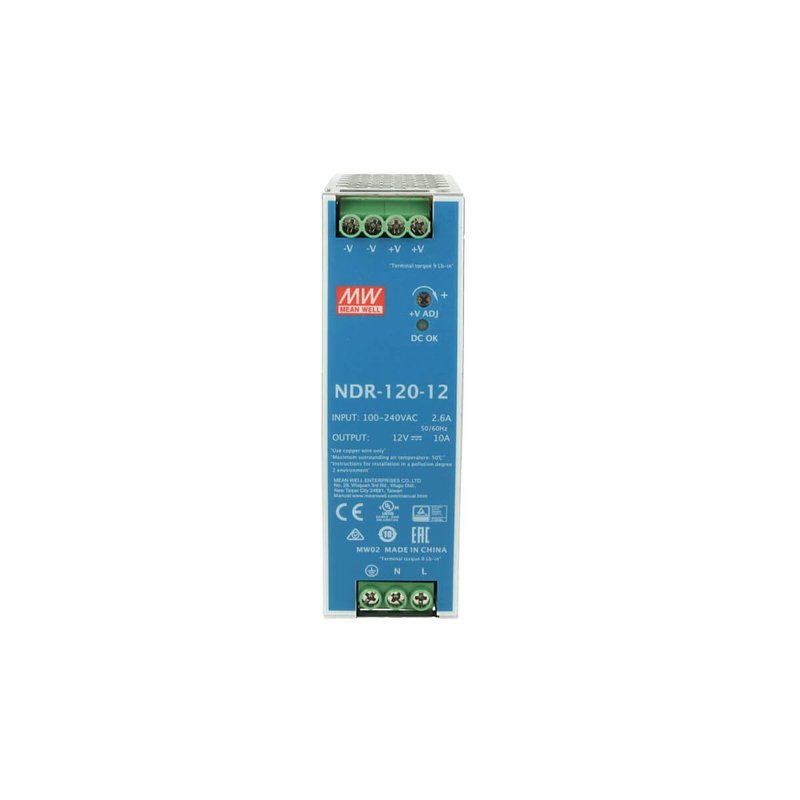 MW MEAN WELL NDR-120-12 Trasformatore Rotaia Industriale 12V 120W 10A Barra Guida DIN Rail Power Supply Input 220V 110V