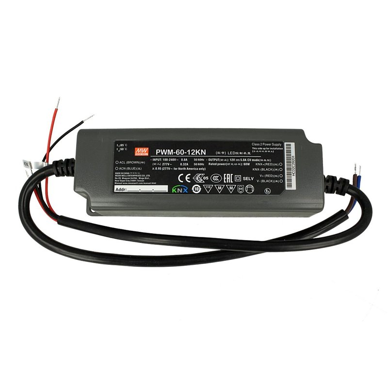 [KNX-PWM-60-12KN] MW MEAN WELL PWM-60-12KN Trasformatore CV 12V 5A 60W Dimmerabile KNX Konnex IP67