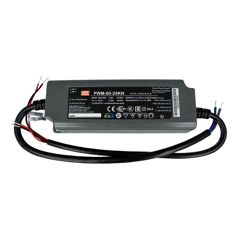 MW MEAN WELL PWM-60-24KN Trasformatore CV 24V 2,5A 60W Dimmerabile KNX Konnex IP67