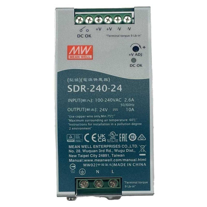 MW MEAN WELL SDR-240-24 Alimentatore DIN RAIL 240W 24V 10A Per Automazione Industriale Input 220V 110V
