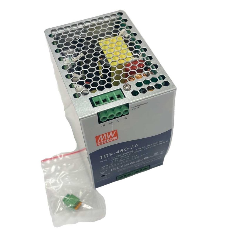 MW MEAN WELL TDR-480-24 Alimentatore DIN RAIL 480W 24V 20A Input 380V Trifase Per Uso Industriale