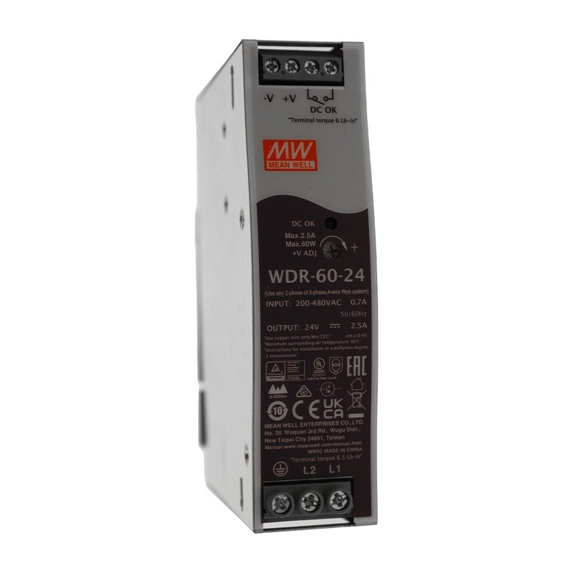 MW MEAN WELL WDR-60-24 Alimentatore Slim DIN Rail 60W 24V 2,5A Input 180-550V