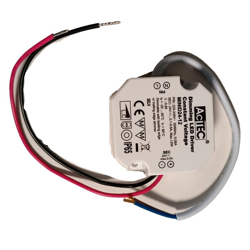 Mini Alimentatore Dimmerabile Triac Dimming Taglio di Fase IP65 Tensione Costante 24V 12W 0,5A 50X48X24 mm