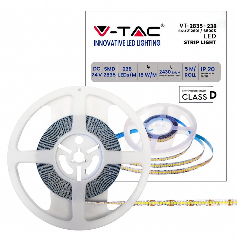 24V Bobina Striscia Led 6500K 18W/M 1190 smd 2835 135LM/W 2430LM/M IP20 5 Metri SKU-212601