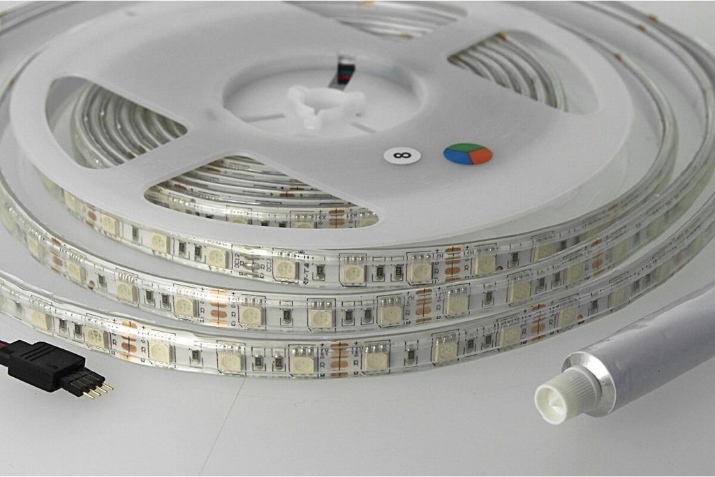 Bobina Striscia Led 300 SMD 5050 12V 7/M RGB IP65 Impermeabile 5 Metri Unguente Di Silicone Incluso SKU-212155