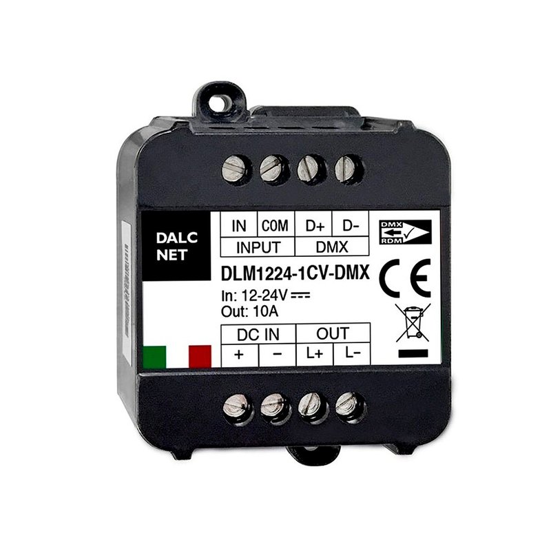 DLM1224-1CV-DMX Led Dimmer Bus DMX512 12V 24V 10A Pulsante N.O. 0/1-10V Potenziometro