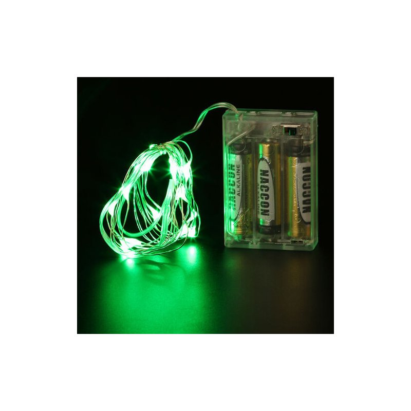 Stringa LED verde filo rame 10 metri, 100 LED, IP67, alimentata a pile