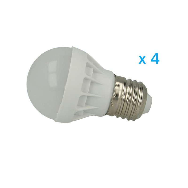 4 pz lampade LED E27 bulbo 3W, bianco freddo 6500K, 300 lm, Ø50 mm