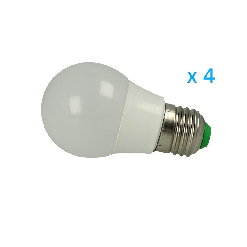 4 pz lampade LED E27 bulbo 3W, bianco caldo 3000K, 300 lm, Ø50 mm