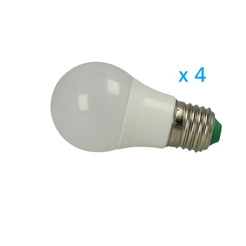 4 pz lampade LED E27 bulbo 3W, bianco freddo 6000K, 300 lm, Ø50 mm