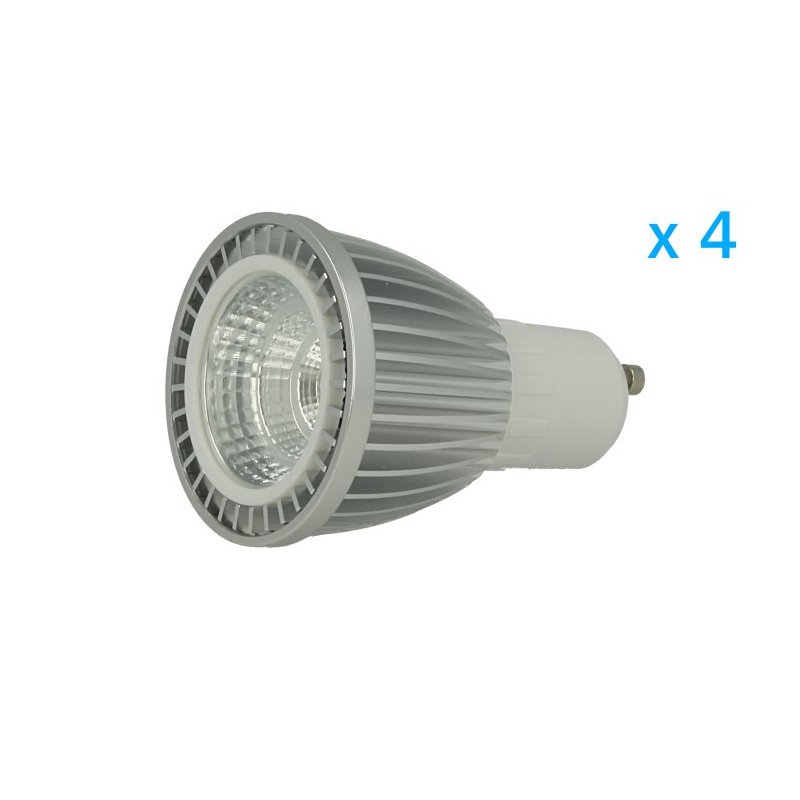 4 pz lampade LED GU10 COB 6W, bianco caldo 3000K, 660 lm, alluminio