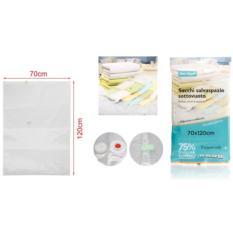 6 pezzi sacchetti sottovuoto per vestiti 70x120 cm, buste trasparenti riutilizzabili