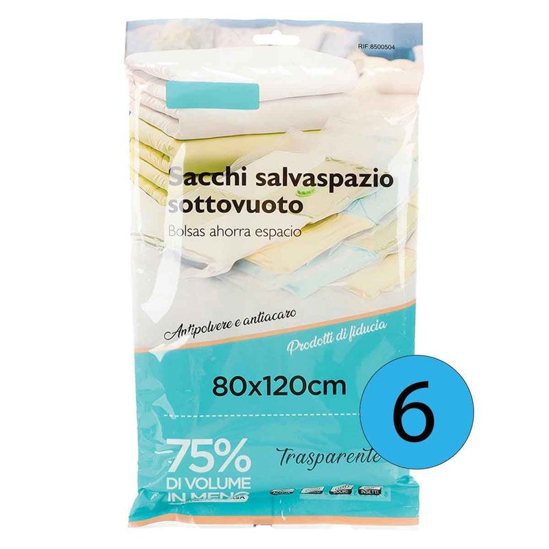 6 pezzi sacchetti sottovuoto per vestiti 80x120 cm, buste trasparenti riutilizzabili
