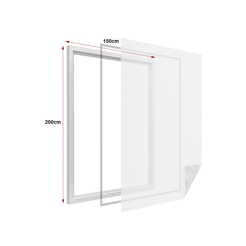 Zanzariera finestra adesiva bianca, rete lavabile, 150x200 cm, con velcro