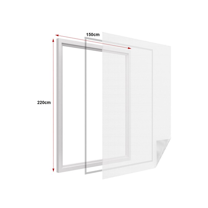 Zanzariera finestra adesiva bianca, rete lavabile, 150x220 cm, con velcro