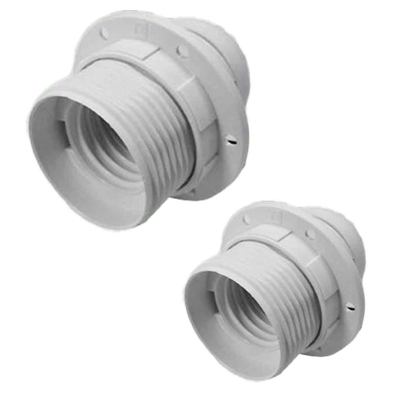 2 Pezzi Portalampade E27, Portalampada in Termoplastico Bianco Con Ghiera