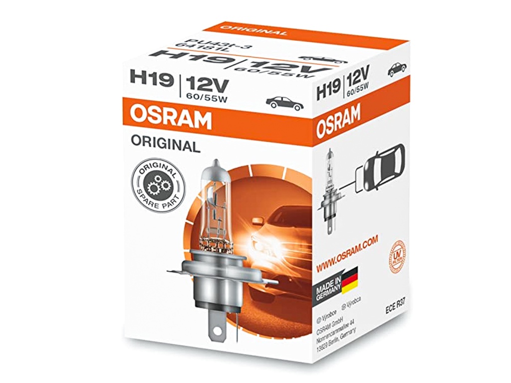 Lampada Alogena Auto H19 12V 60/55W PU43t-3 Originale Osram 64181L Per Kia Forte e Kia Sportage
