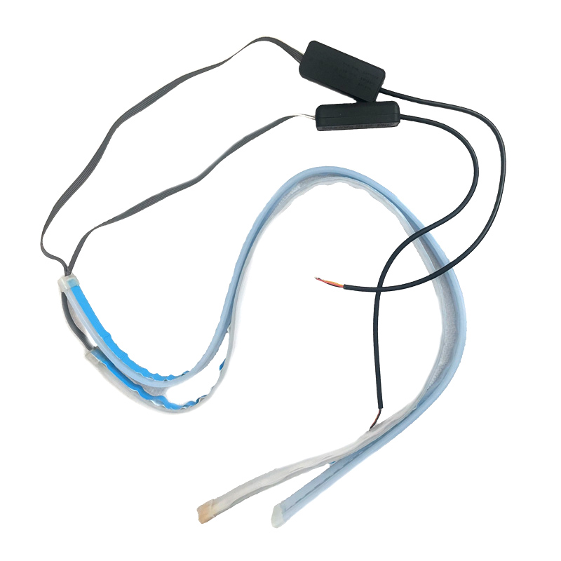 Kit Tubo Neon Striscia Led Auto 60cm X2 Bicolor Flessibile Freccia Dinamica Arancione e Luce Posizione Rosso Posteriore