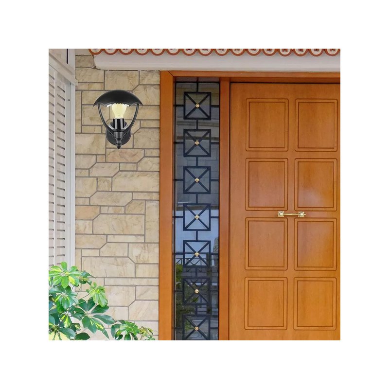 Lampada Da Parete Lanterna Giardino Attacco E27 Garden Wall Lamp IP44 Facing Up Colore Nero SKU-7046
