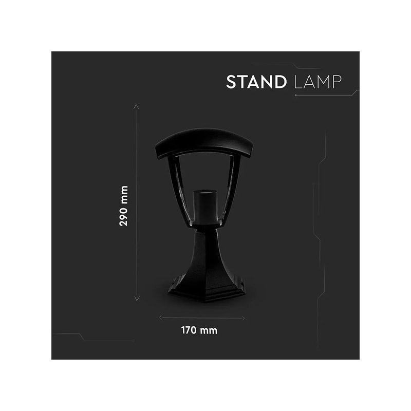 Lampada Da Terra Per Giardino Esterno IP44 Altezza 300mm Attacco E27 Garden Lamp Colore Nero SKU-7057