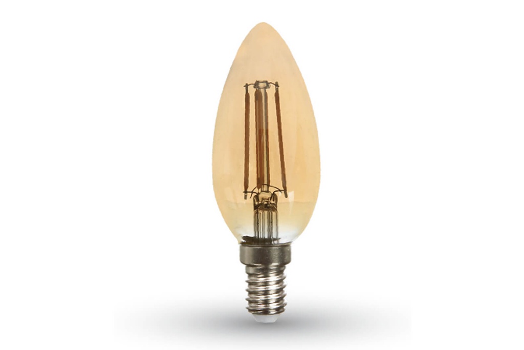 Lampada Filo Led a Filamento E14 C35 4W=35W Bianco Caldo 2200K Amber Candela A Goccia Oliva SKU-217113