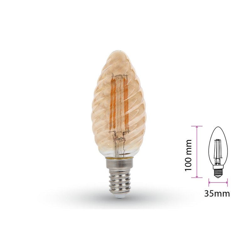 [LC14225A] Lampada Filo Led a Filamento E14 C35 4W=35W Bianco Caldo 2200K Amber Copertura Vortici Cover Twist SKU-7115