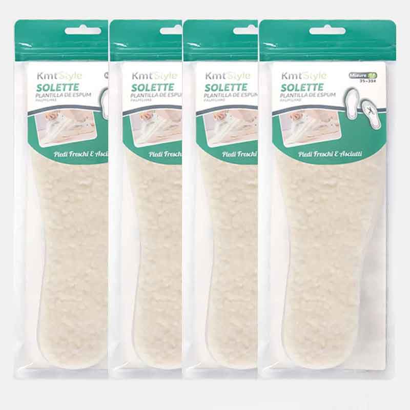 4 paia solette invernali unisex isolanti, taglie 32–45, spessore 0,6 cm