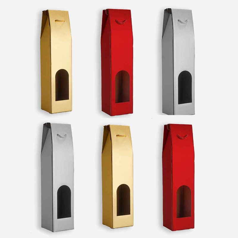 Set 6 Borse Regalo di Natale per Vino Singolo Posto Colore Oro Rosso e Argento 9x39x9 cm 