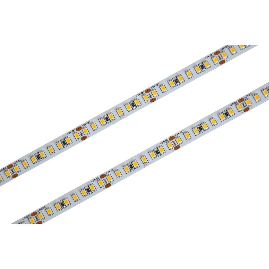 Bobina Striscia LED SMD 2835 24V, 5 Metri, Passo 10mm, Super Luminoso 16W/M, Dimmerabile PWM, Tagliabile ogni 5cm, IP20, Efficienza 160lm/W, CRI>80, CE, Durata 30000 Ore, 3000K Bianco Caldo MS22413