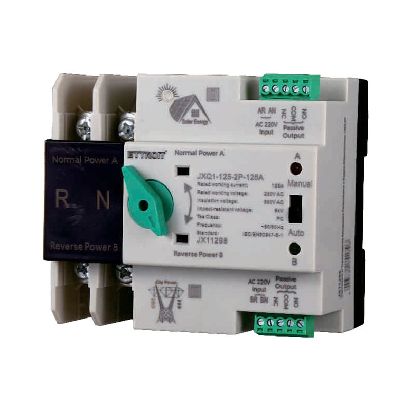 ATS Commutatore di Trasferimento Automatico Fotovoltaico 2P 4M Doppio Alimentazione 125A AC 230V IP20 EC60947-6-1