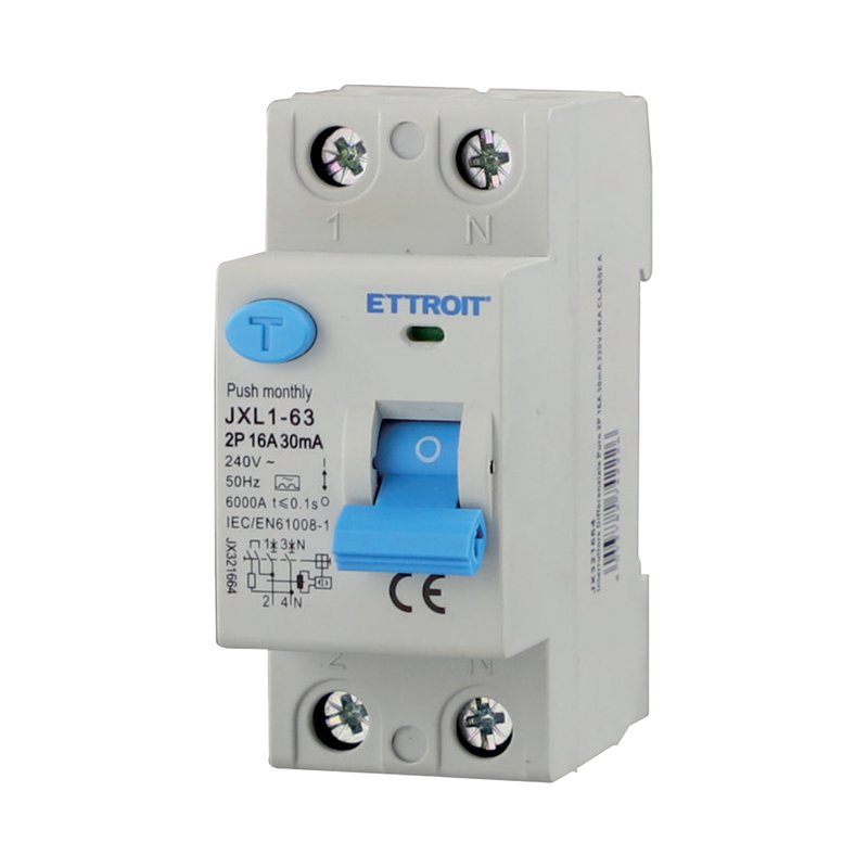 RCCB Interruttore Differenziale Puro Tipo A 1P+N 2M 6000A 30mA 16A AC 230V IP20 IEC61008-1