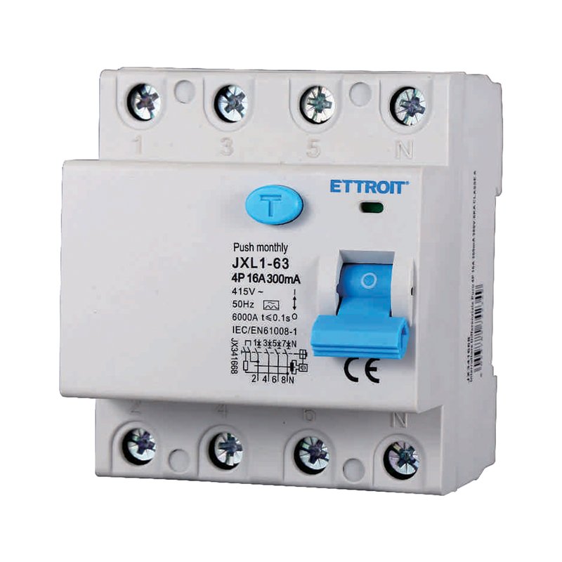 ETTROIT RCCB Interruttore Differenziale Puro Tipo A 3P+N 4M 6000A 300mA 16A AC 400V IP20 IEC61008-1