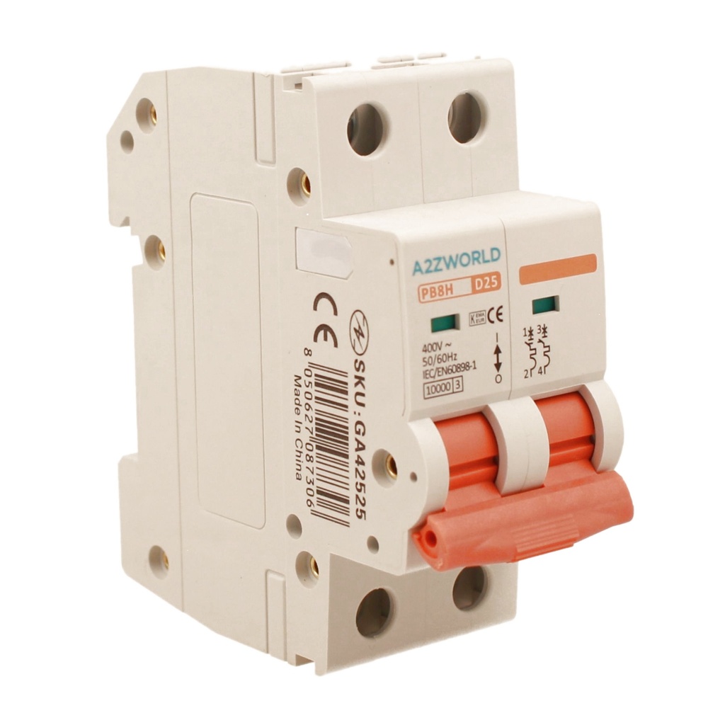 MCB Interruttore Magnetotermico Automatico Curva D 2P 2M 10000A D25A AC 400V IP20 PB8H