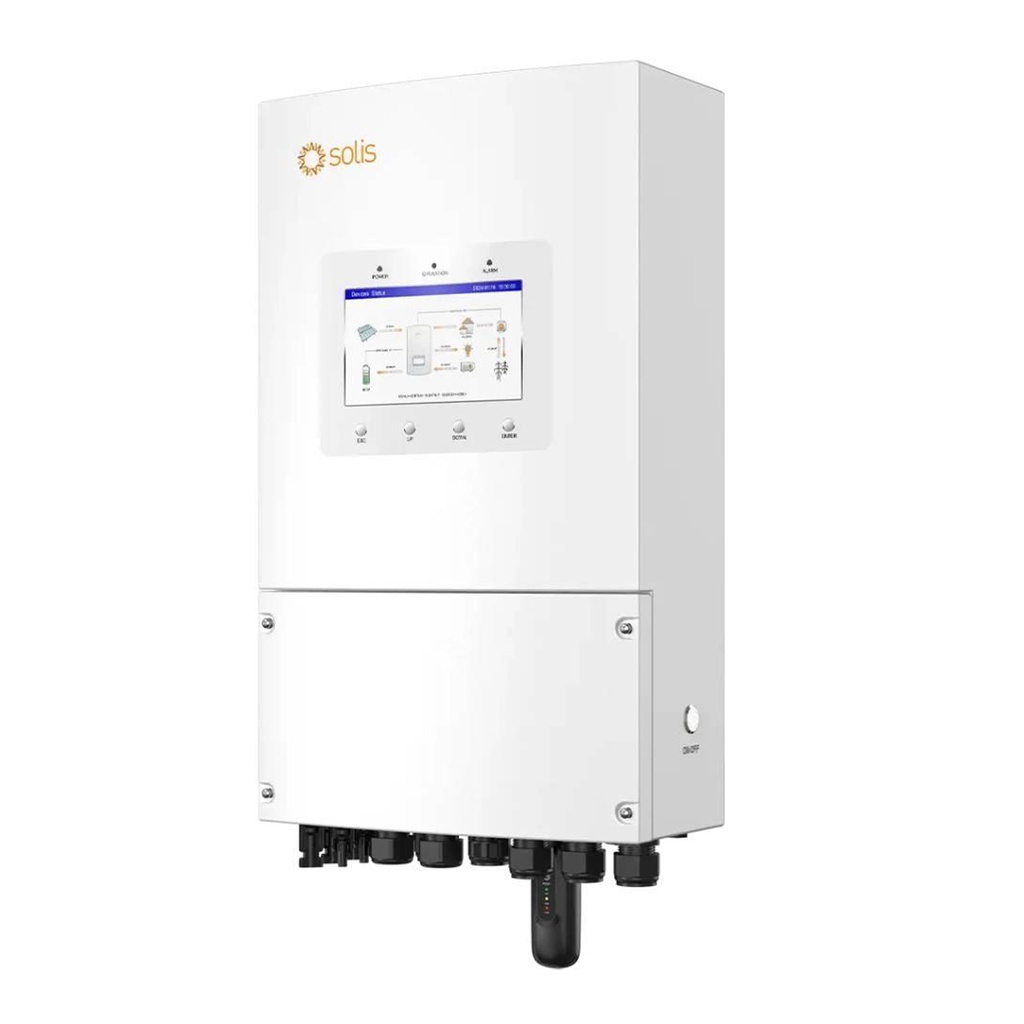 Inverter Fotovoltaico Solis Monofase Ibrido On-Grid/Off-Grid 6kW CEI 0-21 con Schermo LCD a Colori, WiFi e TA Inclusi Garanzia 10 Anni IP66 SKU-12223