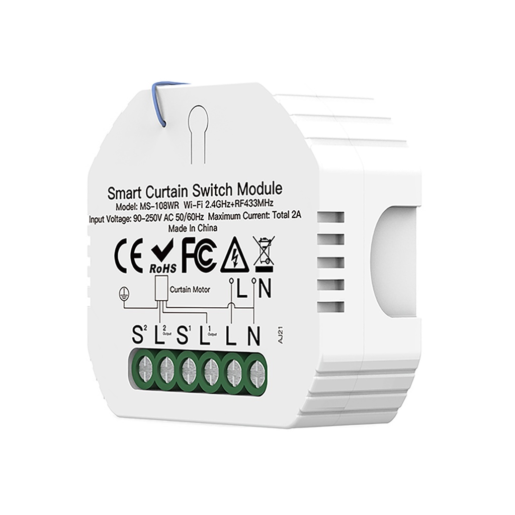 [MMC1980] Modulo Tapparelle WIFI 2.4G + RF 433MHz, TUYA, Smart Life, 2A, AC 90-250V, 50/60HZ, 500W, 52X47X18mm, IP20, SH108WR SH108