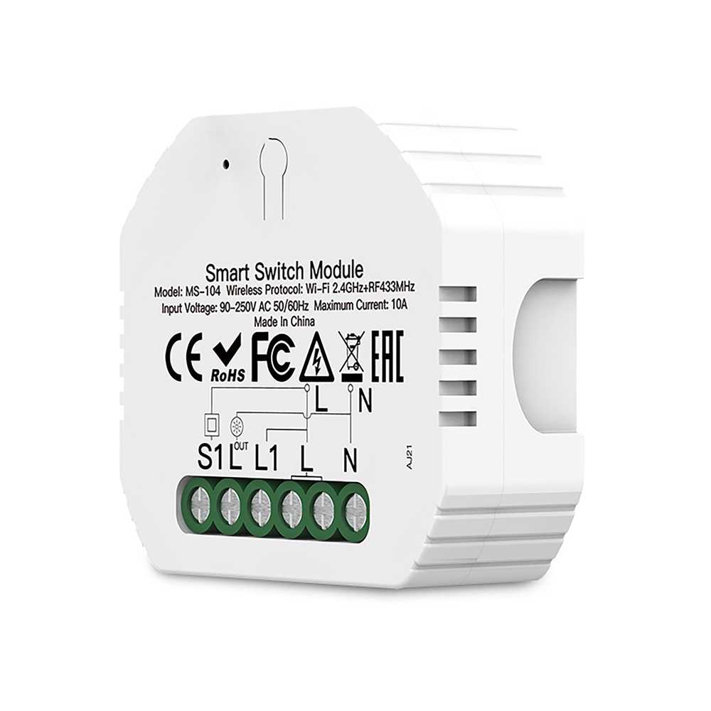 [MMC1941] Relè Passo Passo Interruttore WiFi 2.4G + BLE + RF 433MHz, 3 in 1, 10A Bluetooth BLE Mesh, TUYA, Compatibile Smart Life, 2200W, AC 90-250V 50/60Hz, 53x48x18mm IP20 SH104