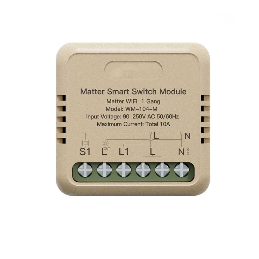 [MMC1841] Relè Passo Passo Mini Interruttore Matter WiFi 2.4G, 10A TUYA, Compatibile Apple Home, Google Home, Alexa, SmartThings, 2200W, AC 90-250V 50/60Hz, 40x40x18mm, IP20