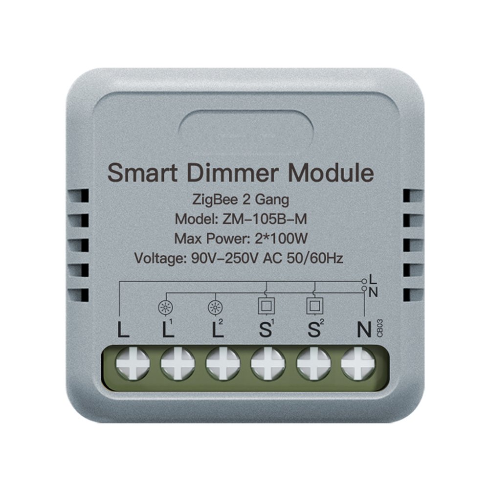Mini Triac Dimmer ZigBee 3.0, 2 Canali 1A, TUYA, Smart Life, AC 90-250V 50/60HZ 2X100W 40X40X18mm IP20